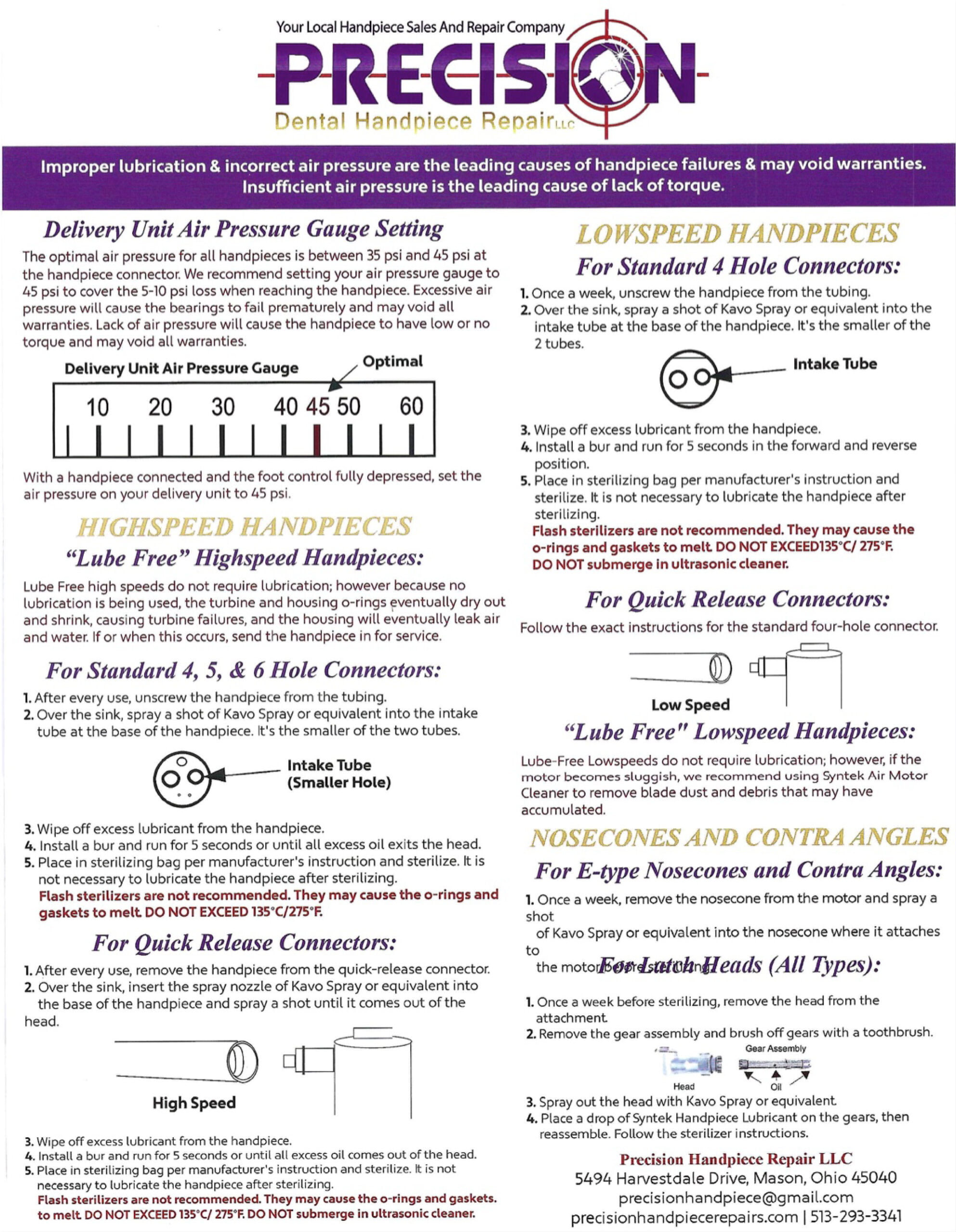 handpiece maintenance and care flyer